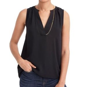 J Crew Tall Sleeveless Open V-Neck Blouse, Black